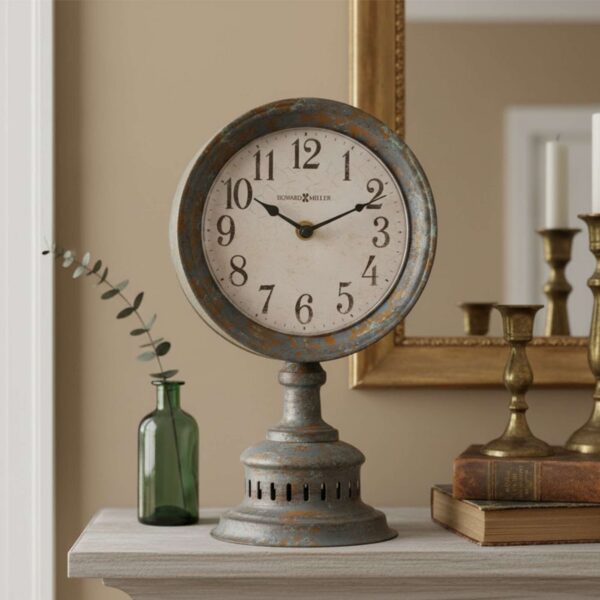Aged Metal Cutout Mantel Clock