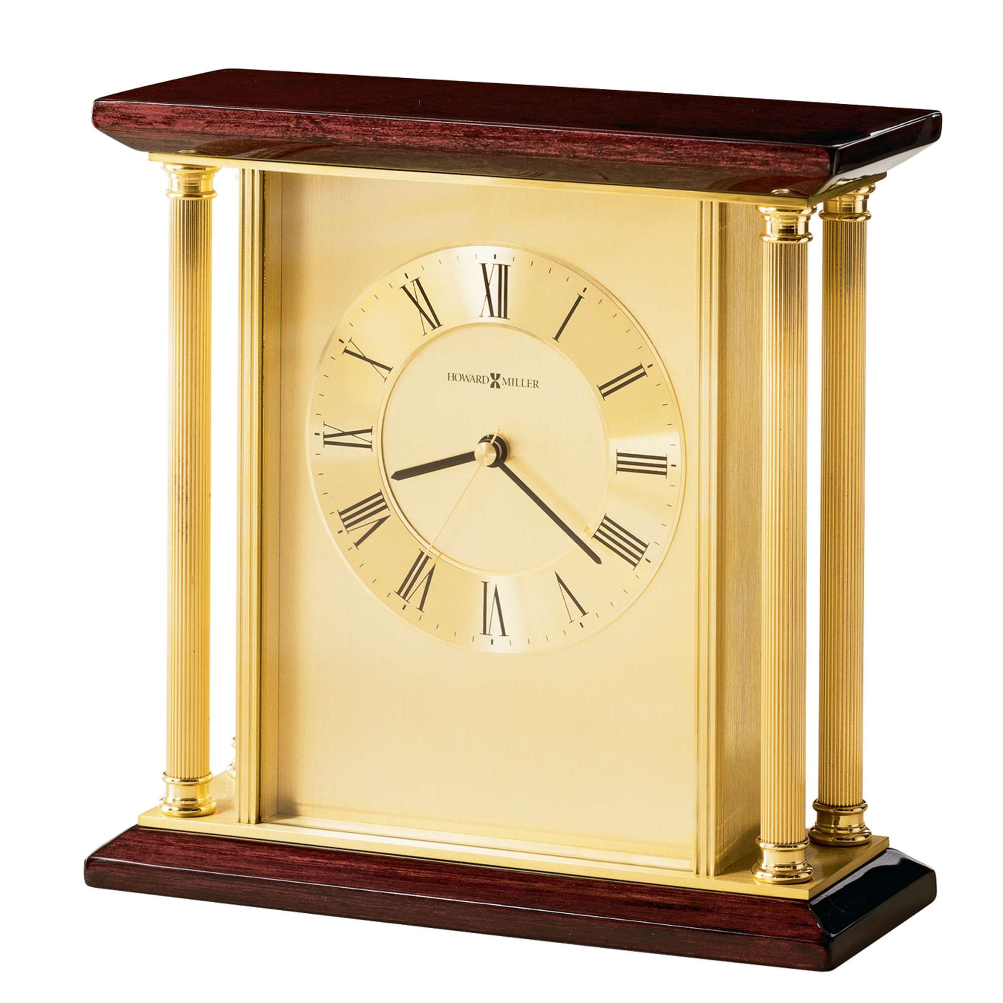 Rosewood Brass-Column Desk Clock