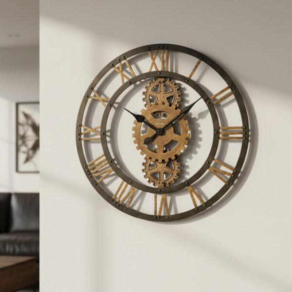 Warm Gray Open-Gear Wall Clock