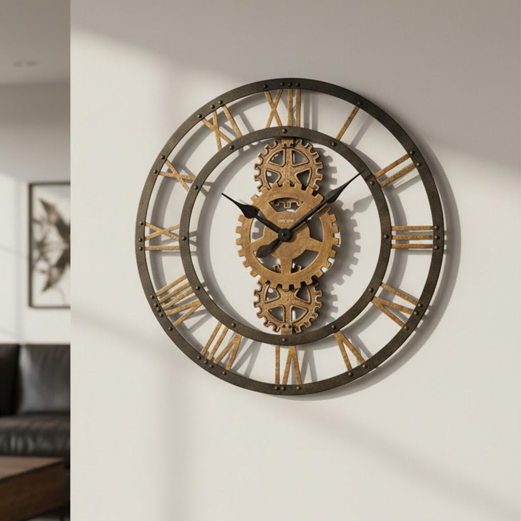 Warm Gray Open-Gear Wall Clock