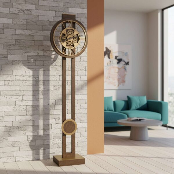 Charcoal Black Gold-Gear Floor Clock
