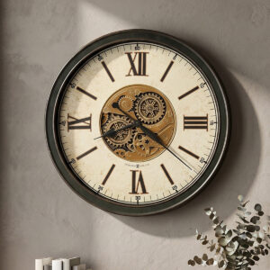 Worn Black Moving-Gear Wall Clock - main product view