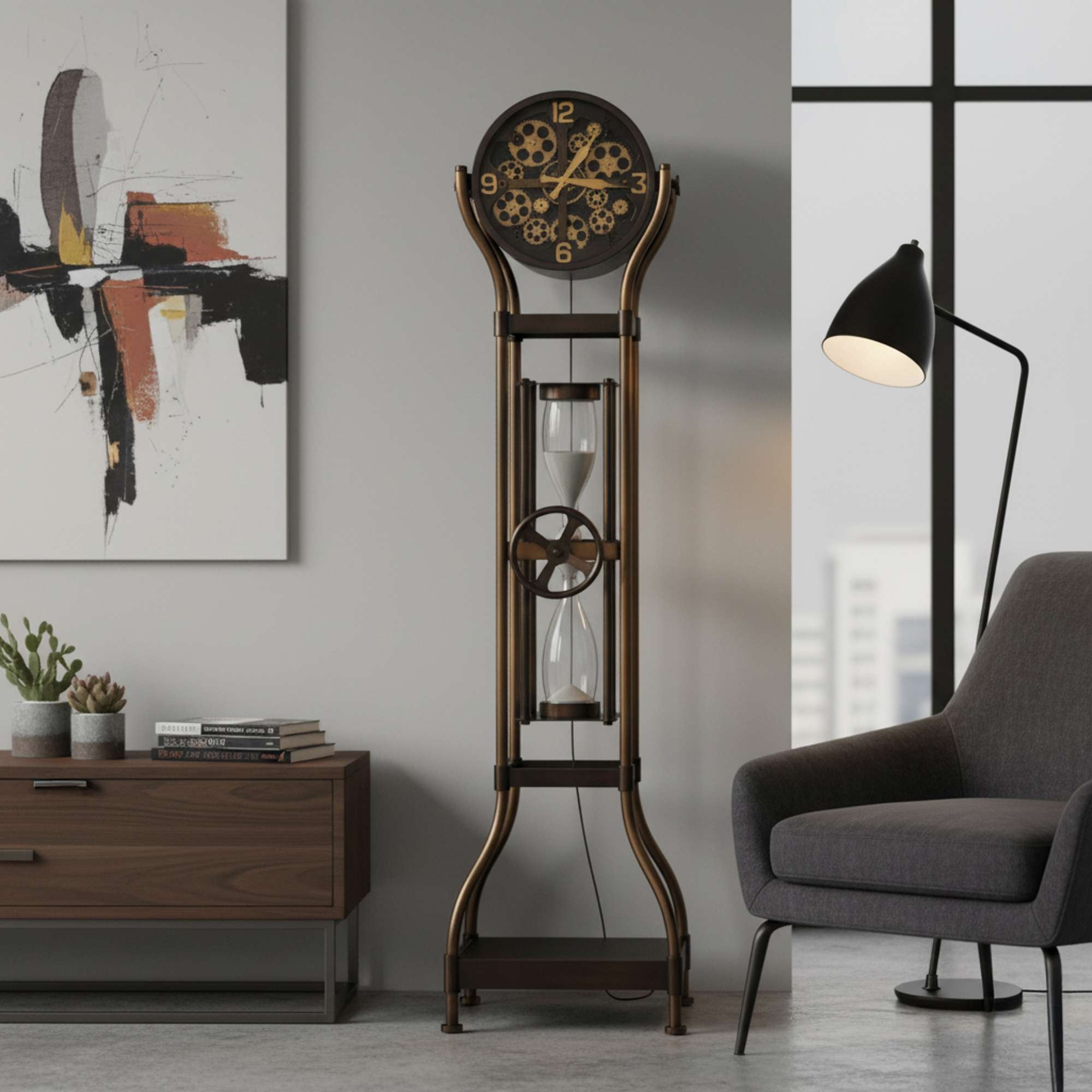 Aged Bronze Hourglass Floor Clock