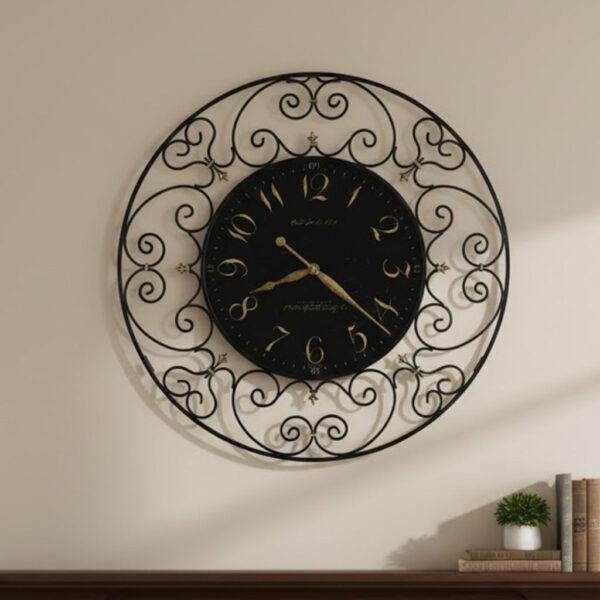 Black Iron Scrollwork Wall Clock