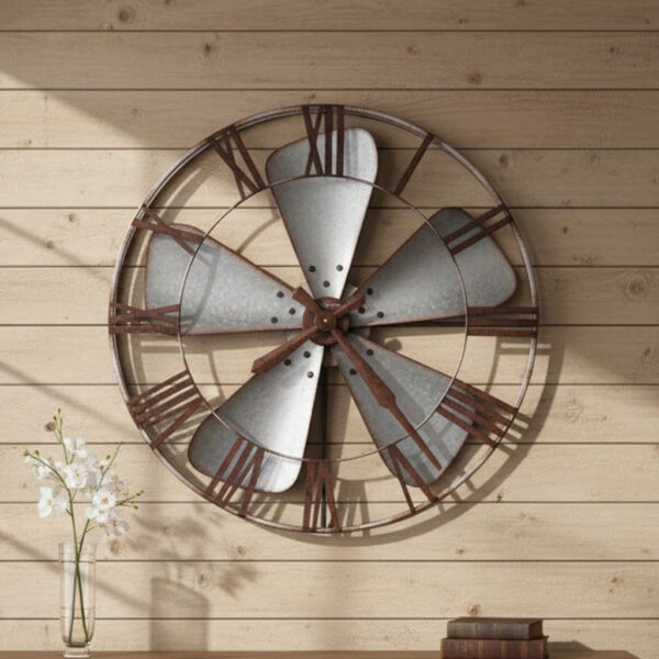Aged Silver Fan-Blade Wall Clock