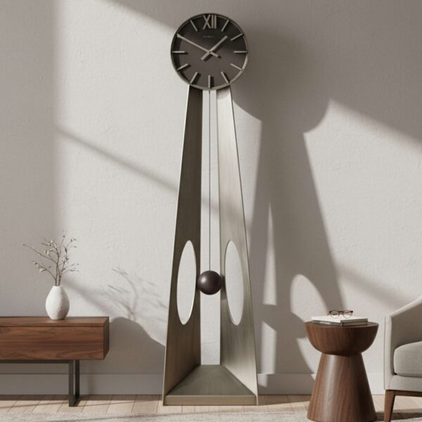 Aged Silver Sculptural Floor Clock
