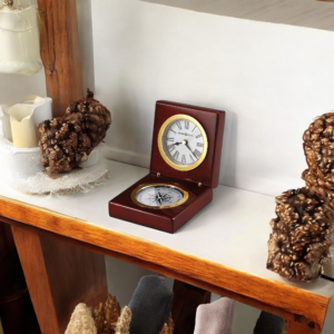 Rosewood Folding Compass Desk Clock - alternate product view 2