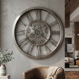 Satin Nickel Moving-Gear Wall Clock - main product view