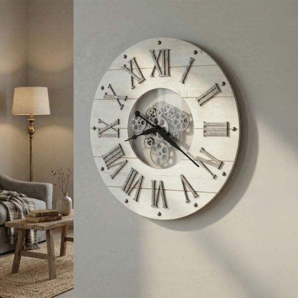 Antique White Floating Gear Wall Clock