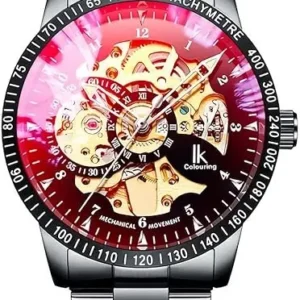 Black and Red Openwork Watch with Steel Bracelet — view 2