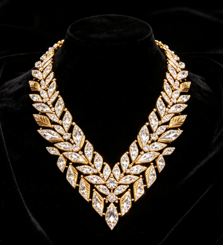Grand Diamond-Pattern Statement Collar Necklace