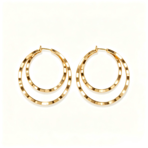 Double Hoop Textured Gold Earrings