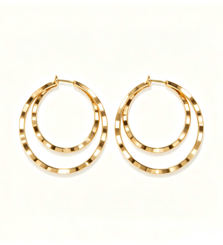 Double Hoop Textured Gold Earrings