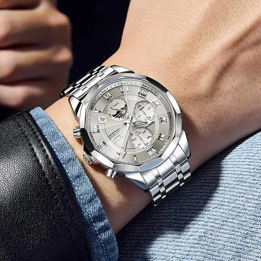 Silver Multi-Dial Watch with Steel Bracelet