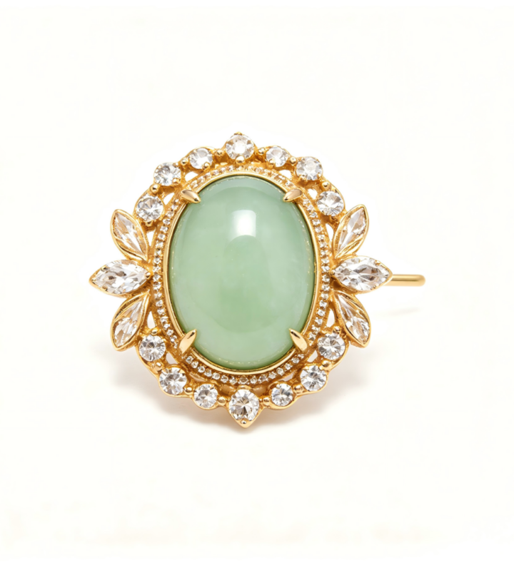 Oval Green Jadeite Solitaire Ring