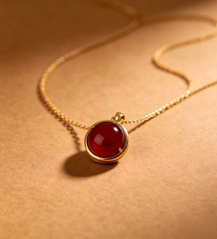 Crimson Garnet Drop Gold Necklace