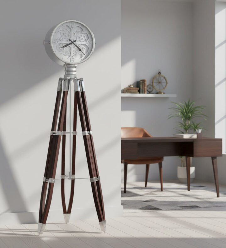 Chrome Spotlight Tripod Floor Clock
