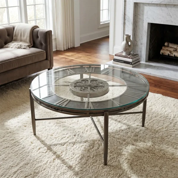 Aged Silver Glass-Top Clock Table