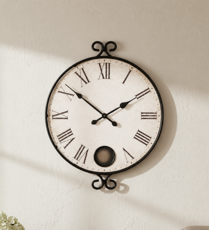 Wrought Iron Roman-Numeral Wall Clock
