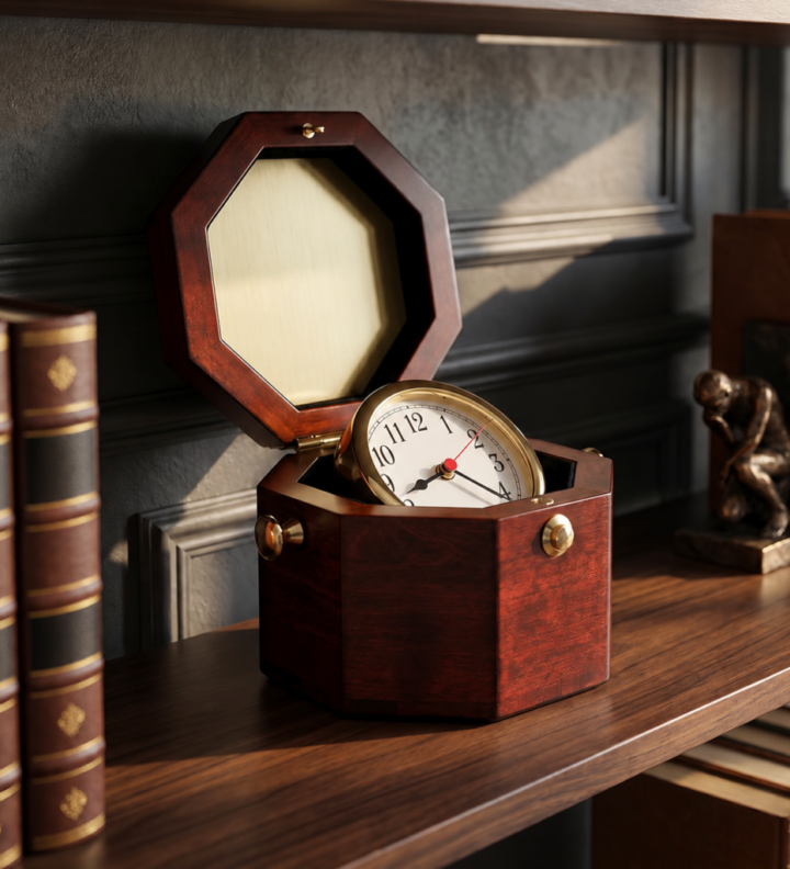 Brass and Rosewood Nautical Desk Clock