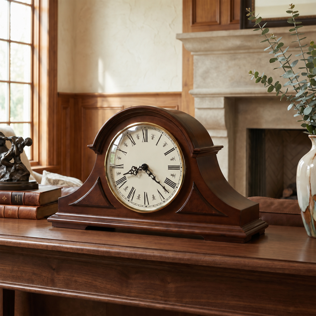 Cherry Wood Triple-Chime Mantel Clock