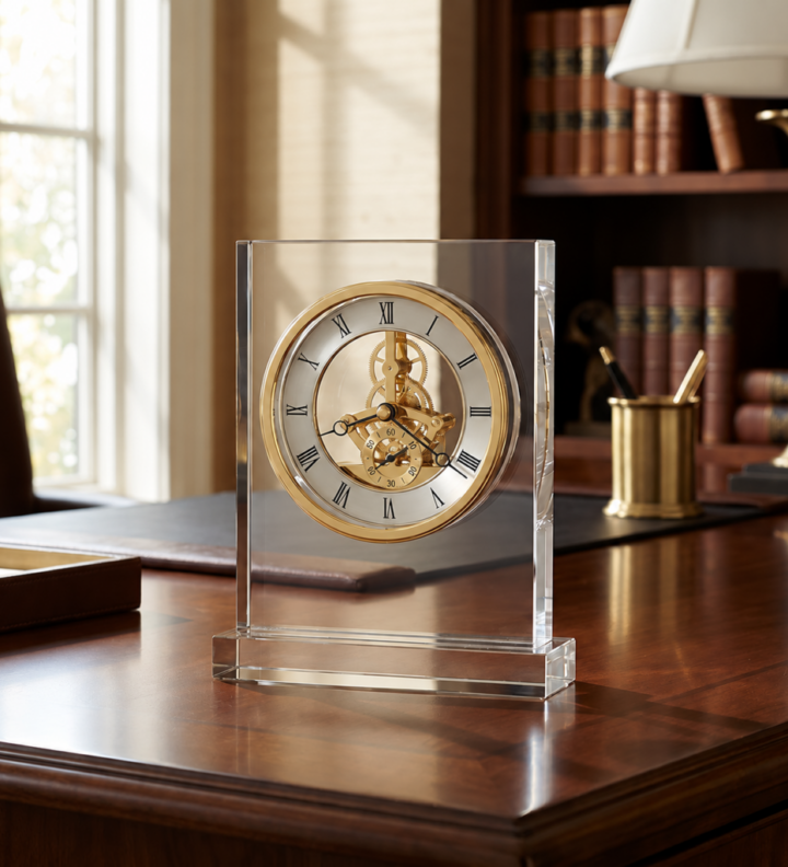 Clear Crystal Skeleton Table Clock