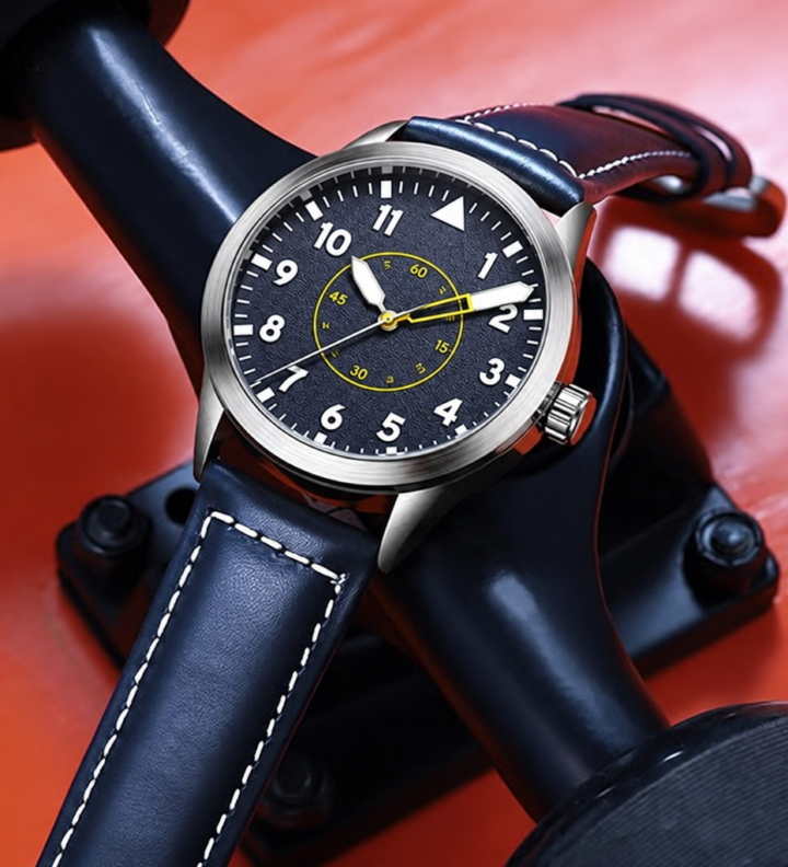 Blue-Dial Watch with Leather Strap
