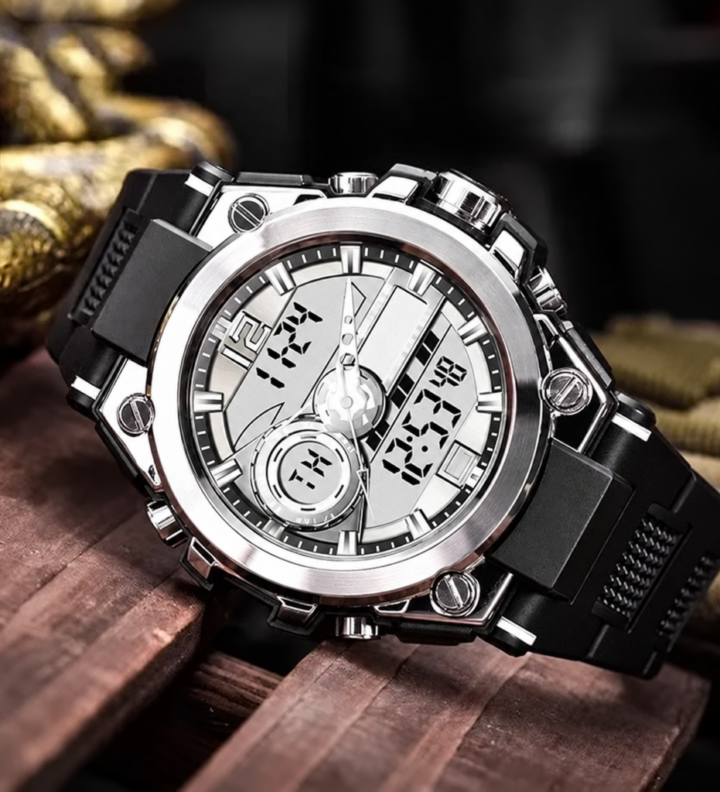 Black Dual-Display Sports Watch
