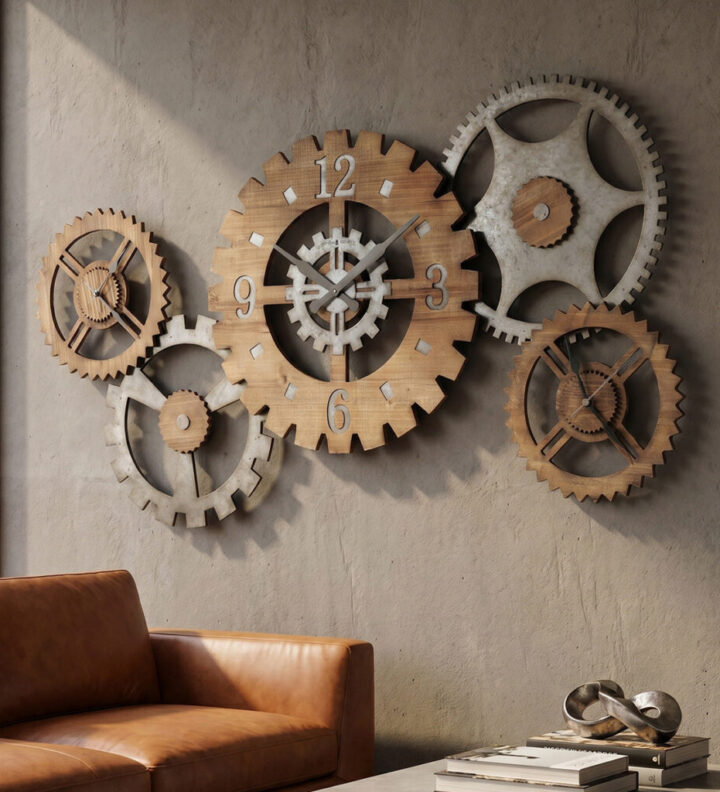 Triple-Time Industrial Gear Wall Clock