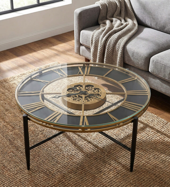 Aged Gold Gear Clock Table