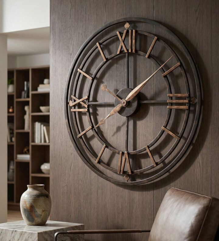 Aged Iron Open-Frame Wall Clock