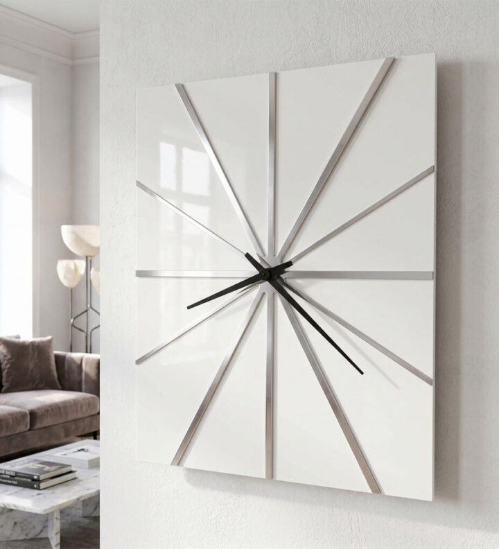 White Starburst Square Wall Clock